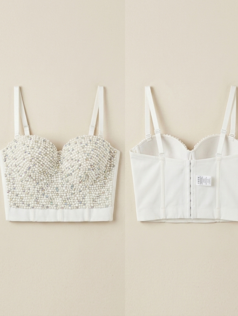 The Sang Pearl-Embellished Bustier Crop Top - Ivory